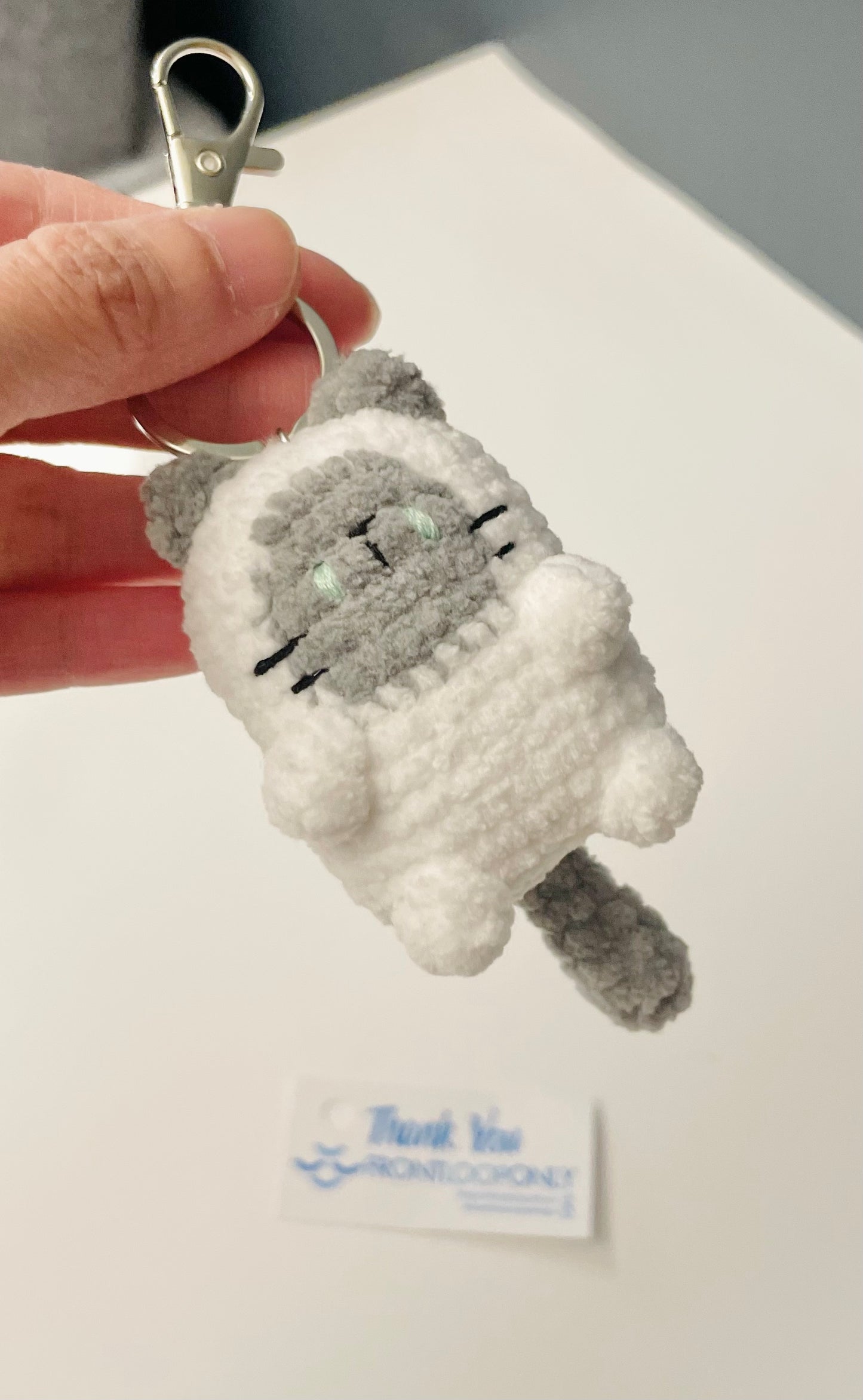 Crochet Cat Keychain | Handmade Cat Charm | Plush Mini Cat Keyring | Custom Color Cat Gift for Cat Lovers