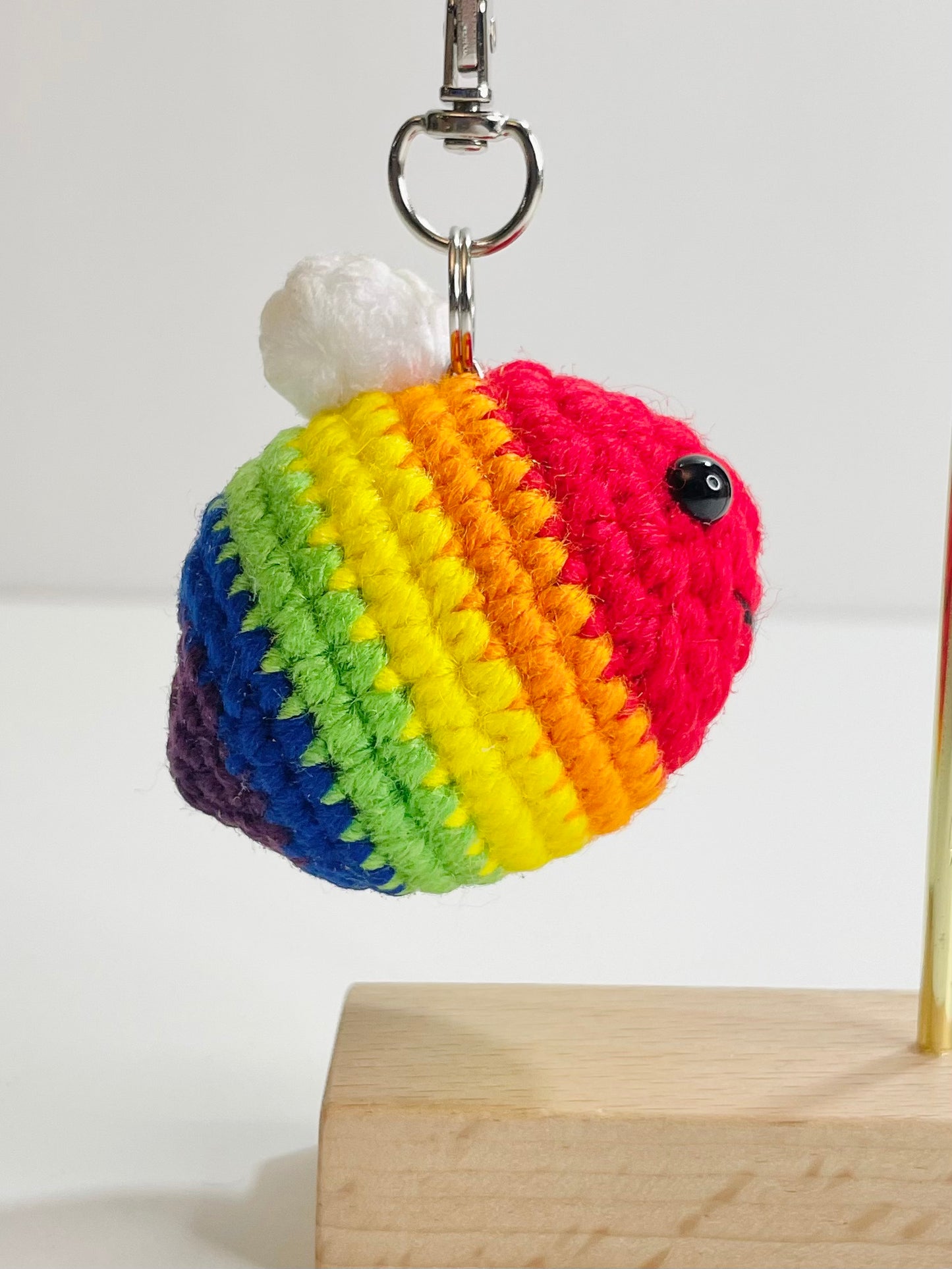 Crochet Rainbow Bee Keychain, Bag Charm, Kawaii Amigurumi, Backpack Accessory Gift