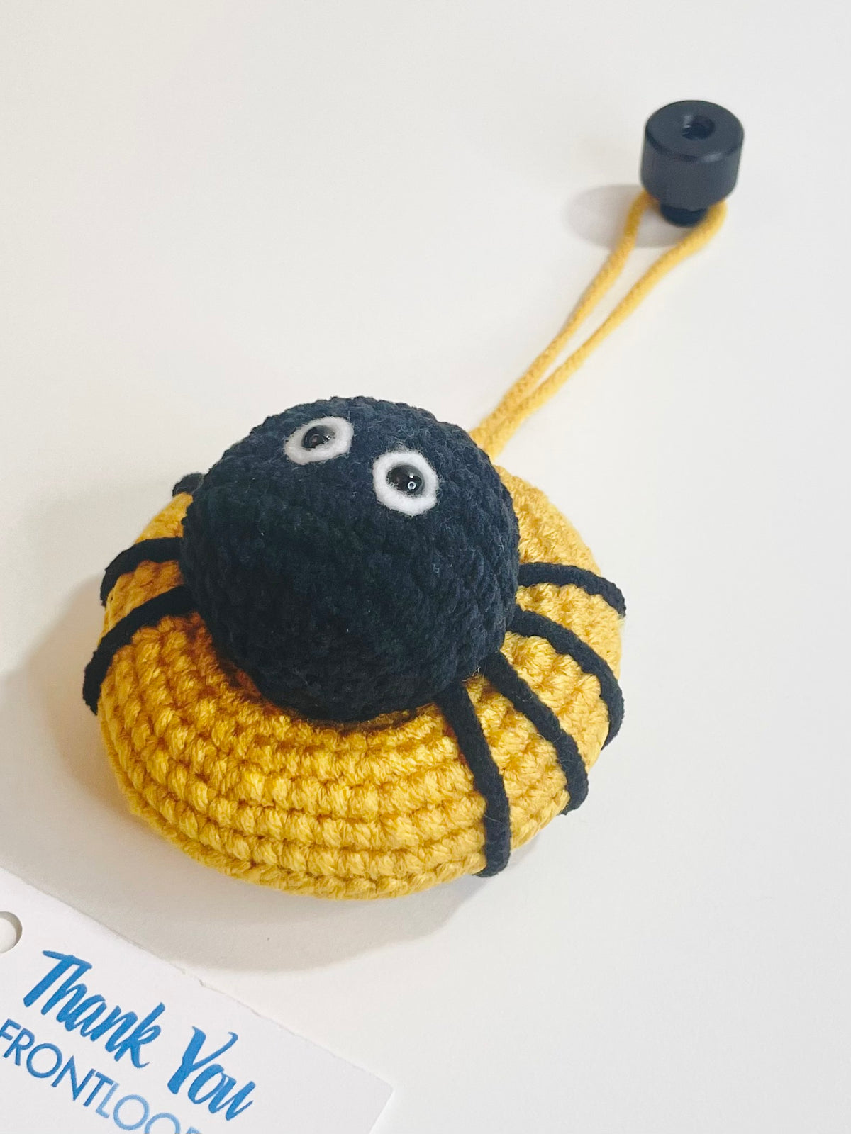 Handmade Crochet Spider Charm, Black and Yellow Halloween Keychain, Spooky Car Ornament