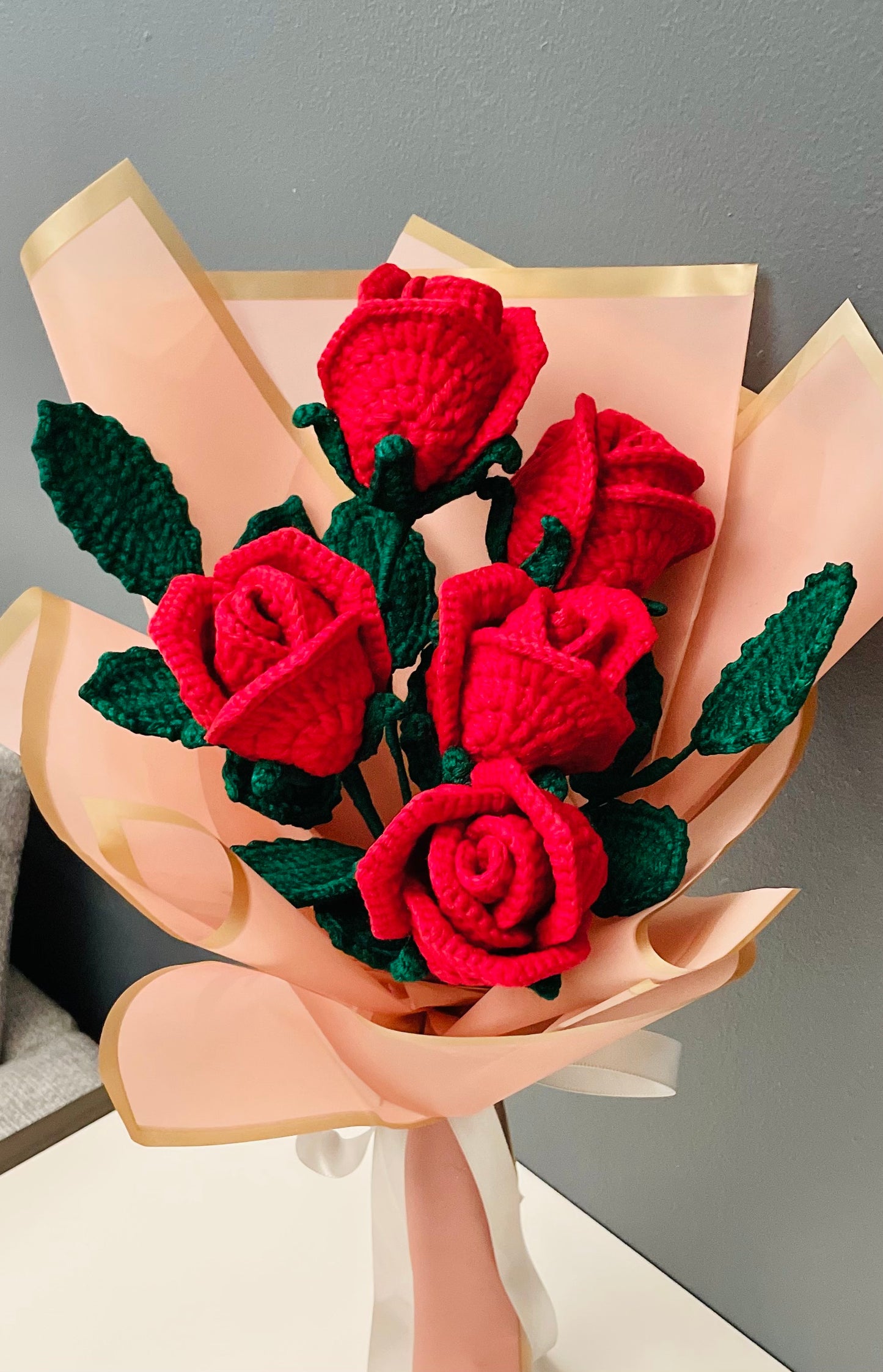 Crochet Red Rose Bouquet – Handmade Roses, Romantic Valentine’s Day & Anniversary Gift