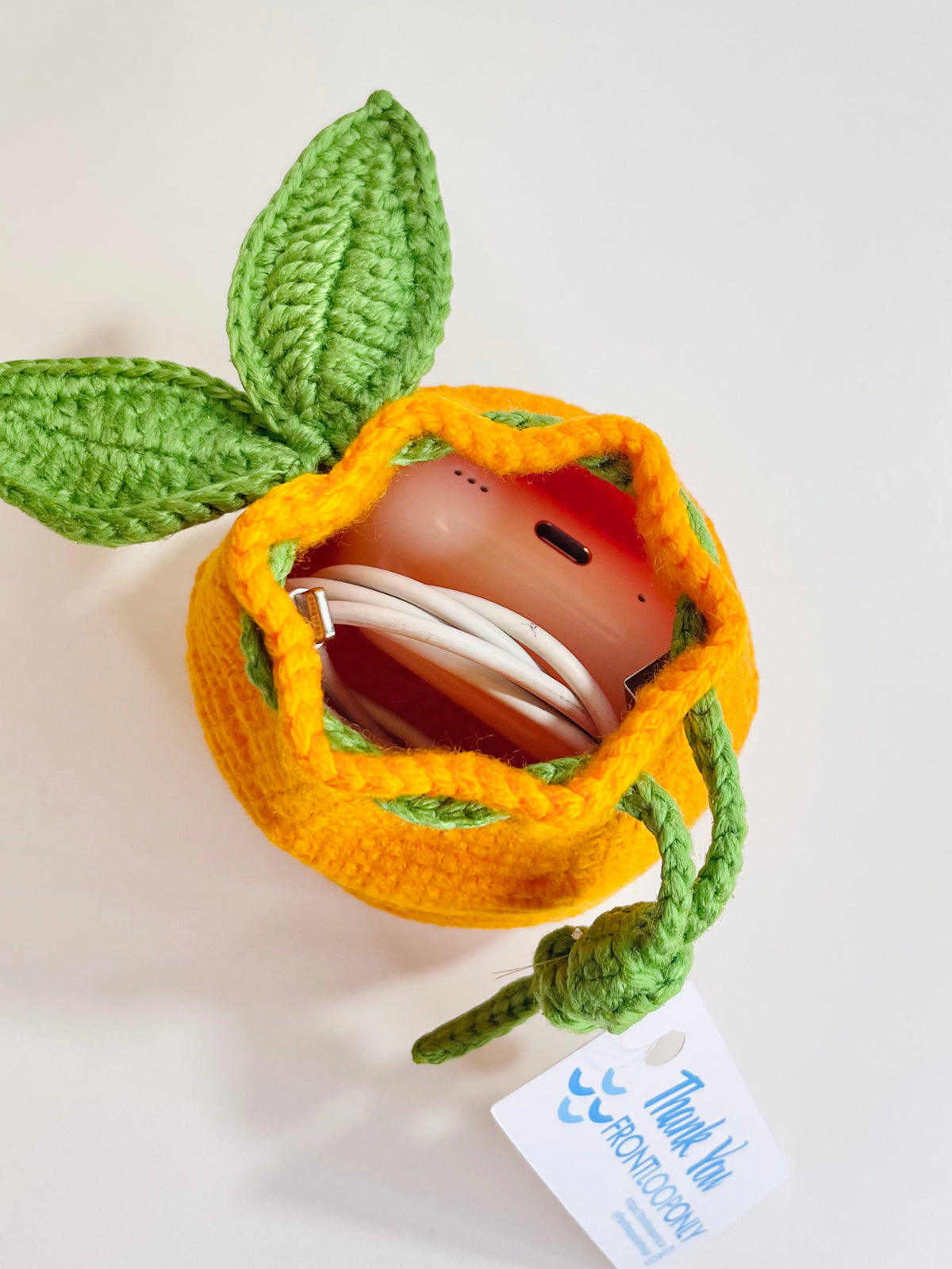 Crocheted Orange Pouch, Handmade Citrus Coin Purse, AirPods Holder, Kawaii Bag