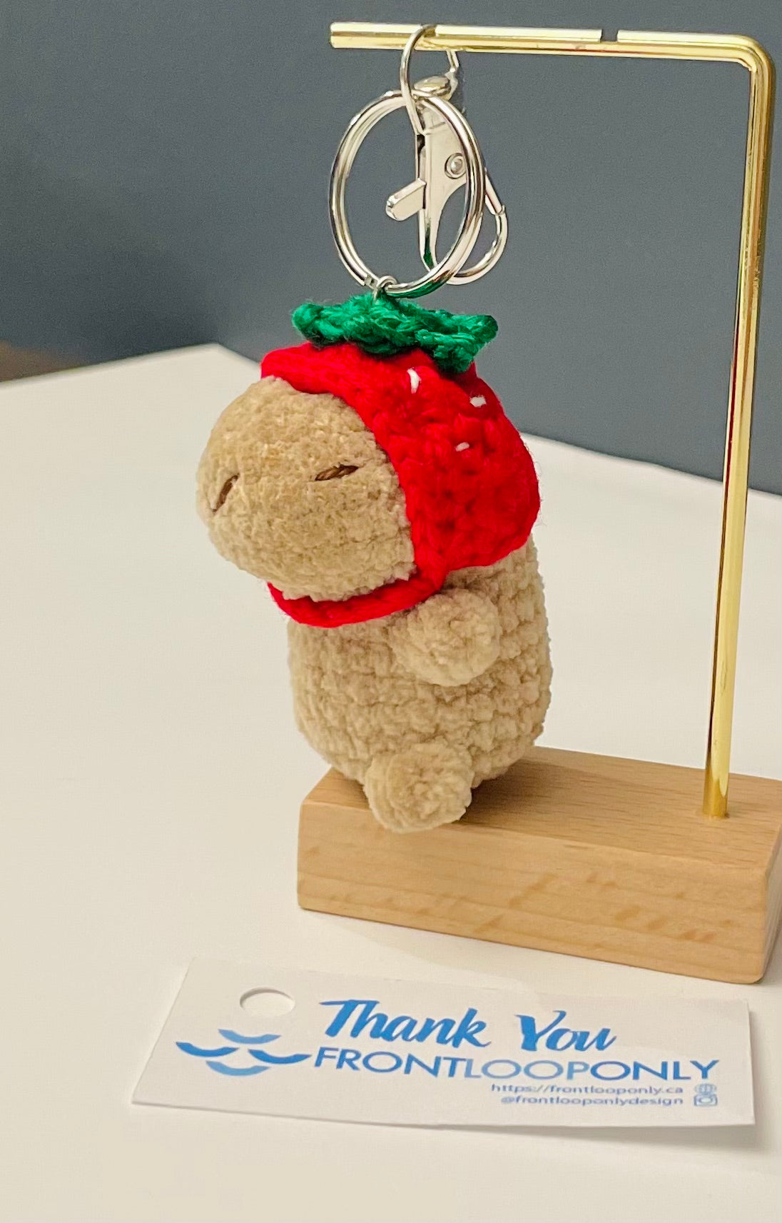 Capybara Keychain: Handmade Crochet Chill Animal with Hat
