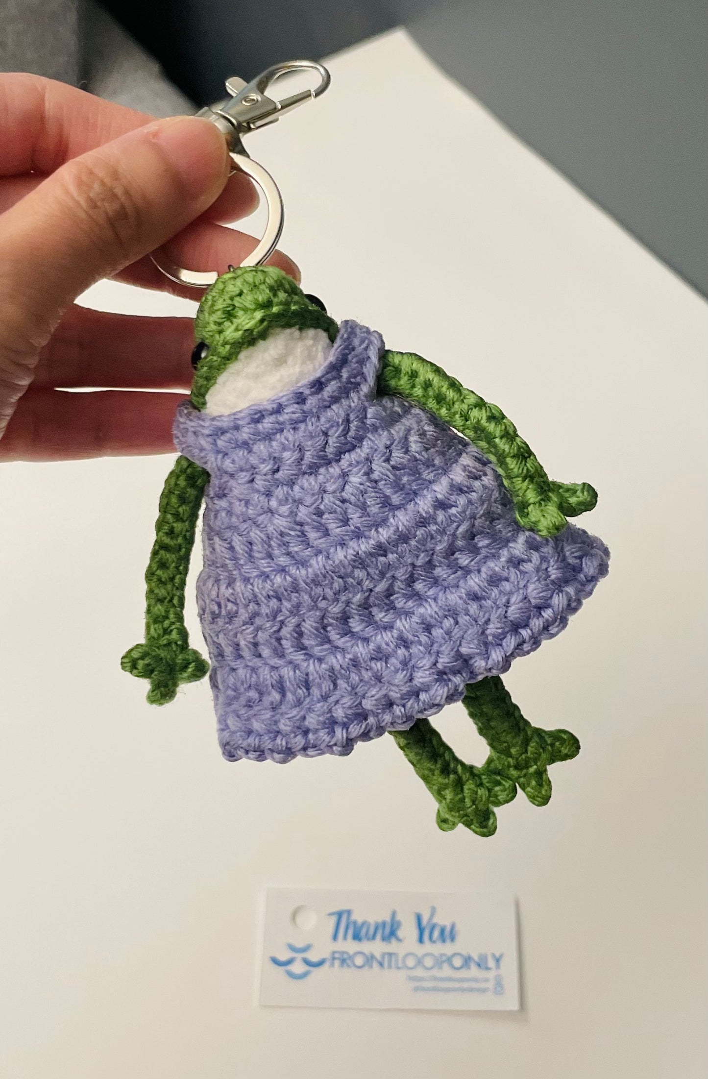 Crochet Frog Keychain – Frog in Dress or Overalls, Handmade Amigurumi Frog Bag Charm, Cute Gift