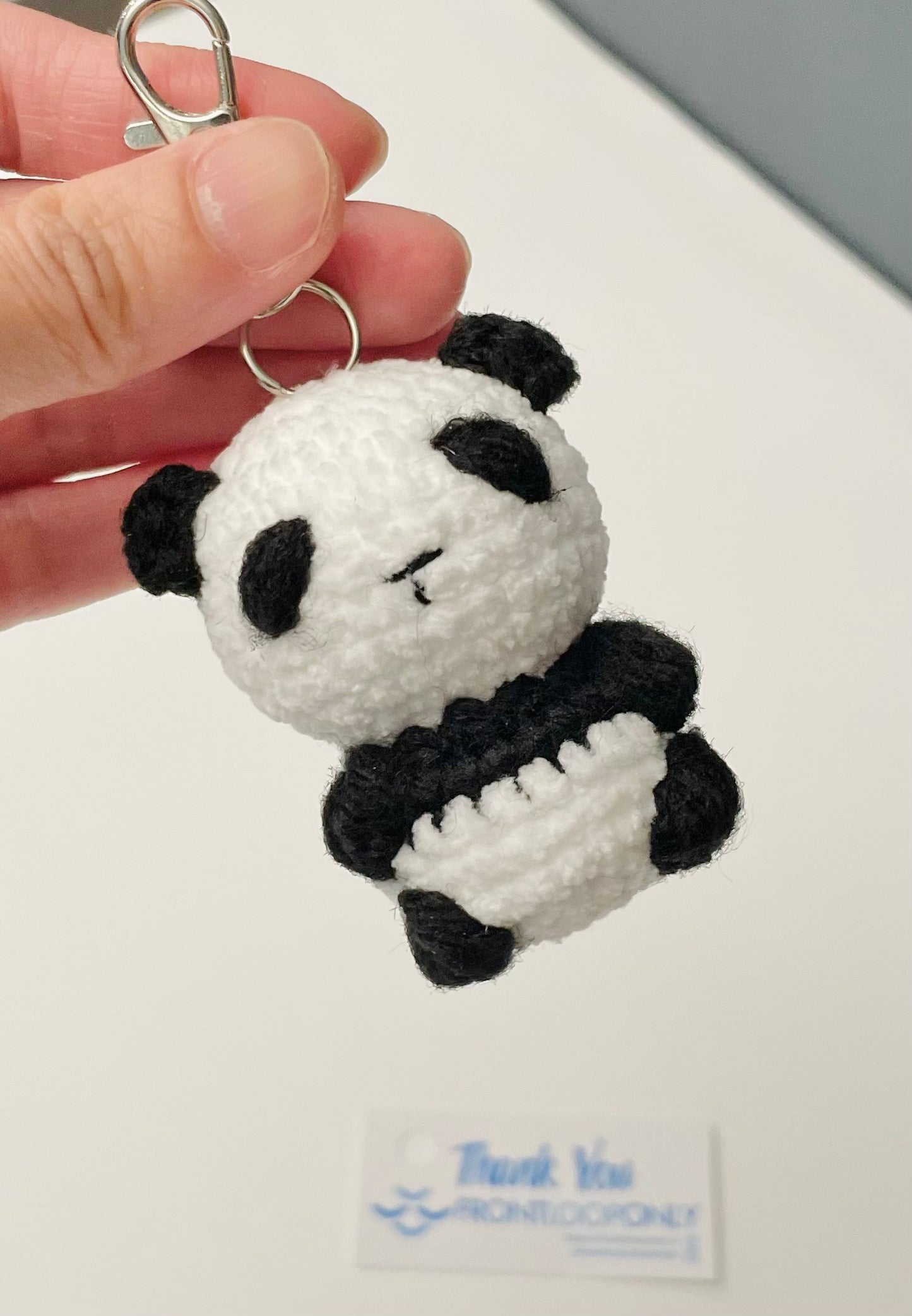 Crochet Panda Keychain - Amigurumi Panda Charm, Mini Animal Keyring