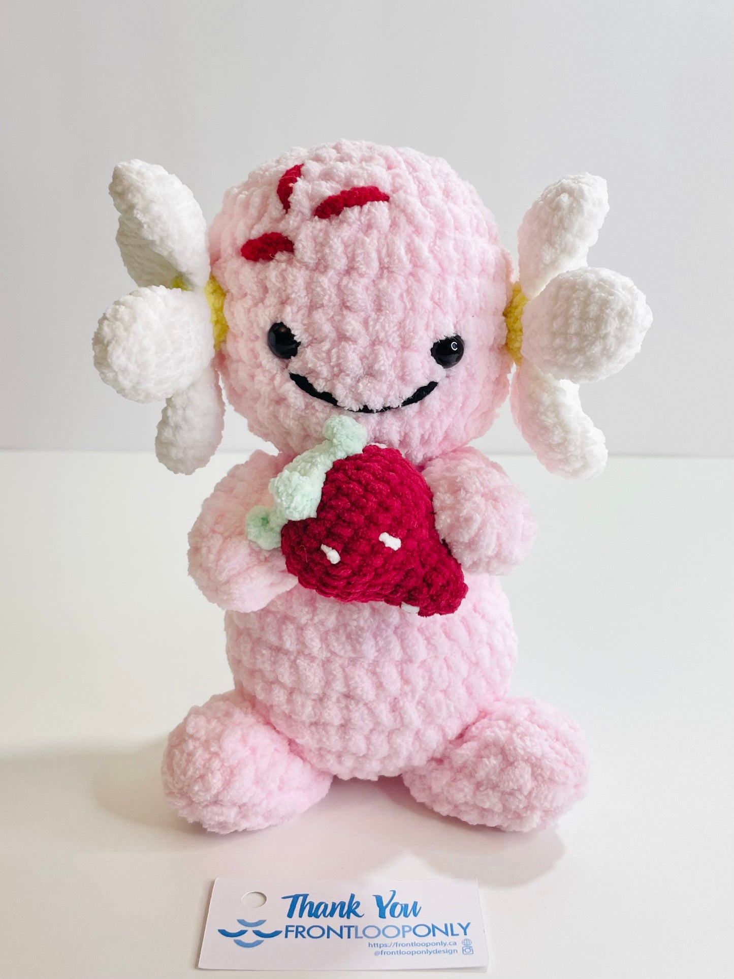 Crochet Strawberry Axolotl Plushie | Handmade Kawaii Axolotl Stuffed Animal | Soft Pink Plush Toy | Strawberry Lover Gift