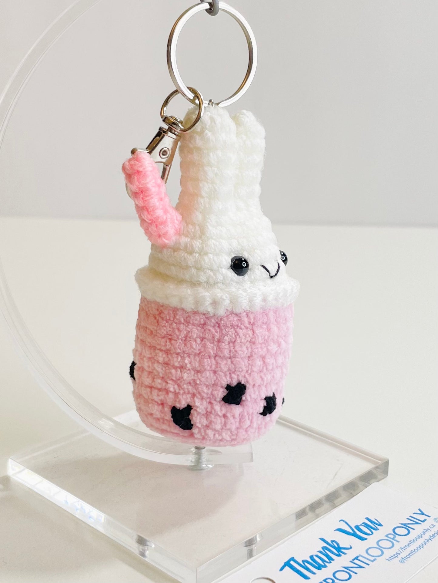 Crochet Bunny Bubble Tea Keychain, Kawaii Rabbit Boba Charm, Handmade Amigurumi Bag Accessory