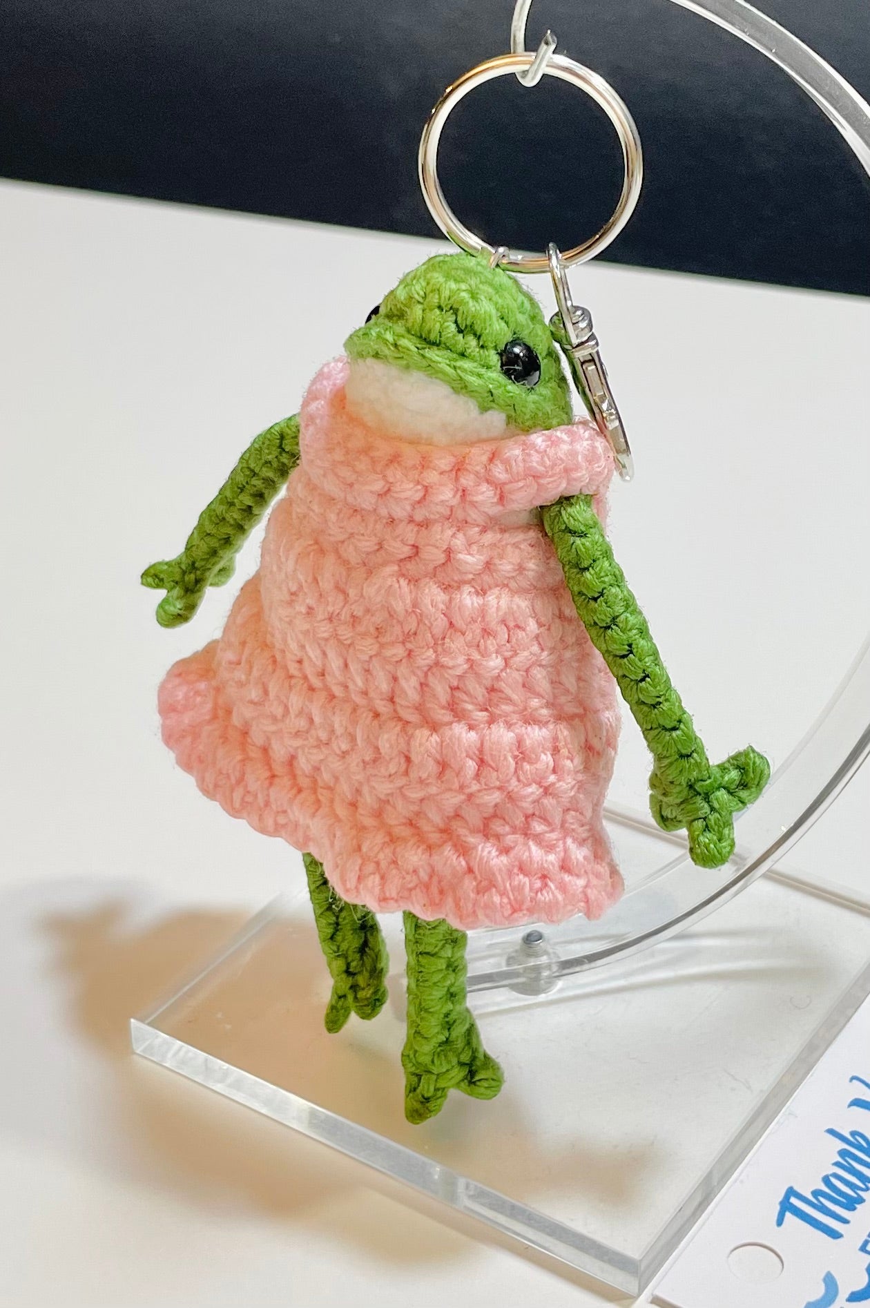 Crochet Frog Keychain – Frog in Dress or Overalls, Handmade Amigurumi Frog Bag Charm, Cute Gift