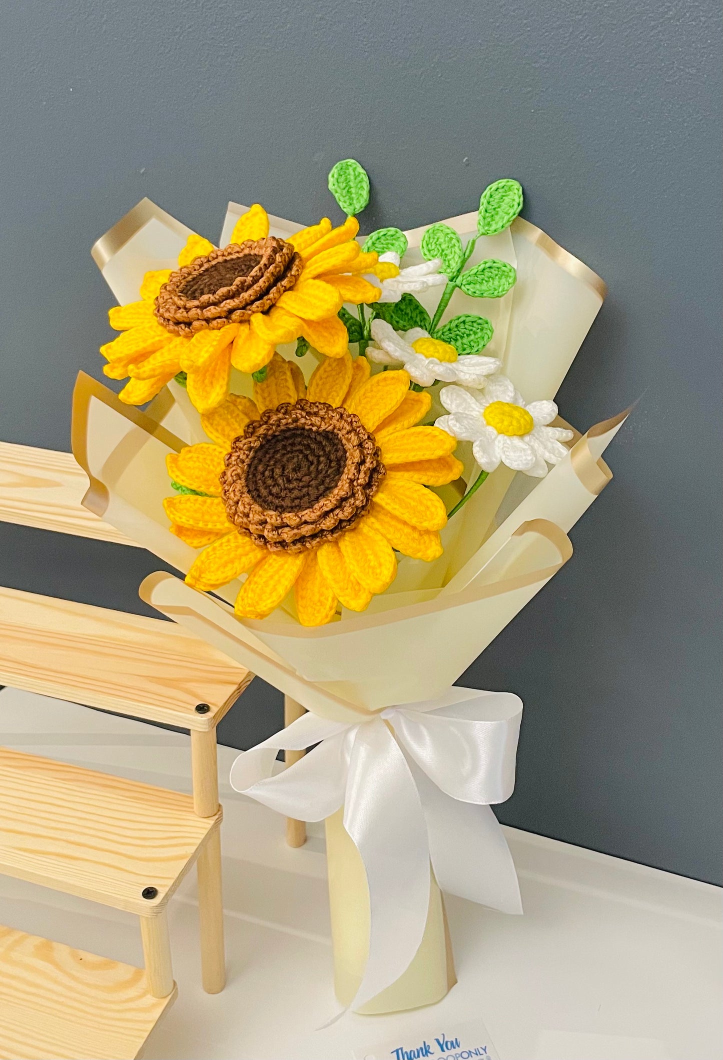 Crochet Sunflower, Daisy Flower Bouquet + Wrapping — Handmade Forever Blooms