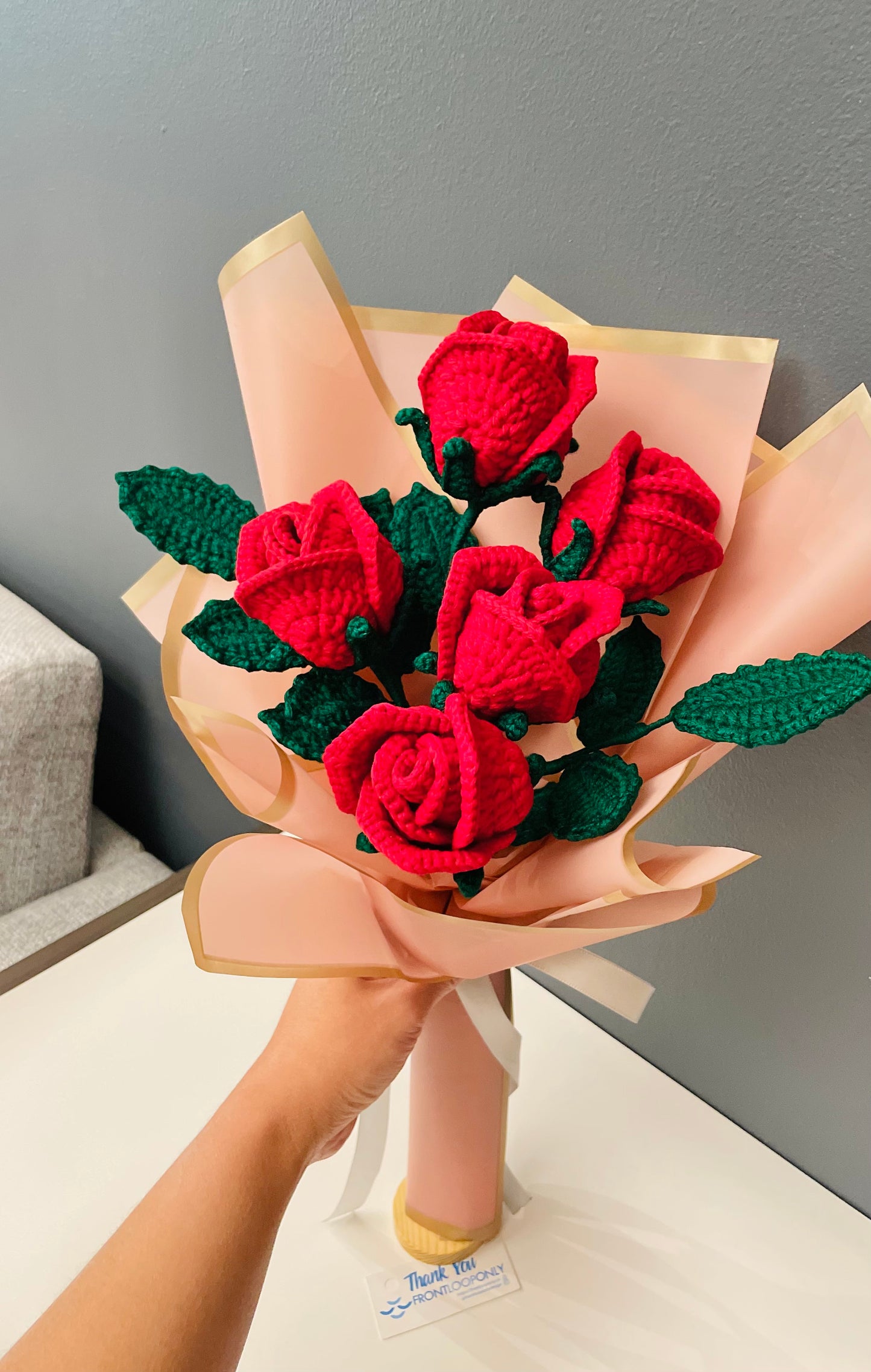 Crochet Red Rose Bouquet – Handmade Roses, Romantic Valentine’s Day & Anniversary Gift