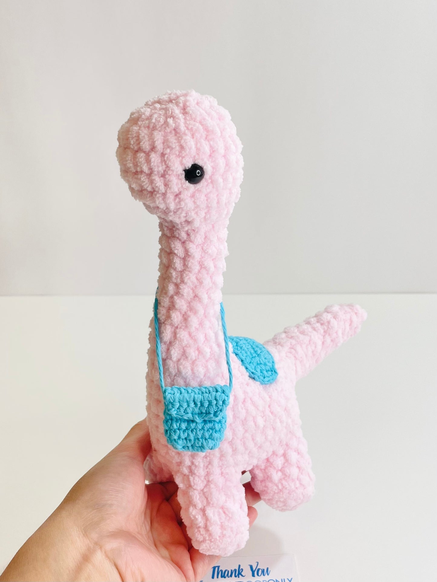 Crochet Brontosaurus Plush with Removable Bag, Kawaii Amigurumi Dinosaur, Nursery Decor