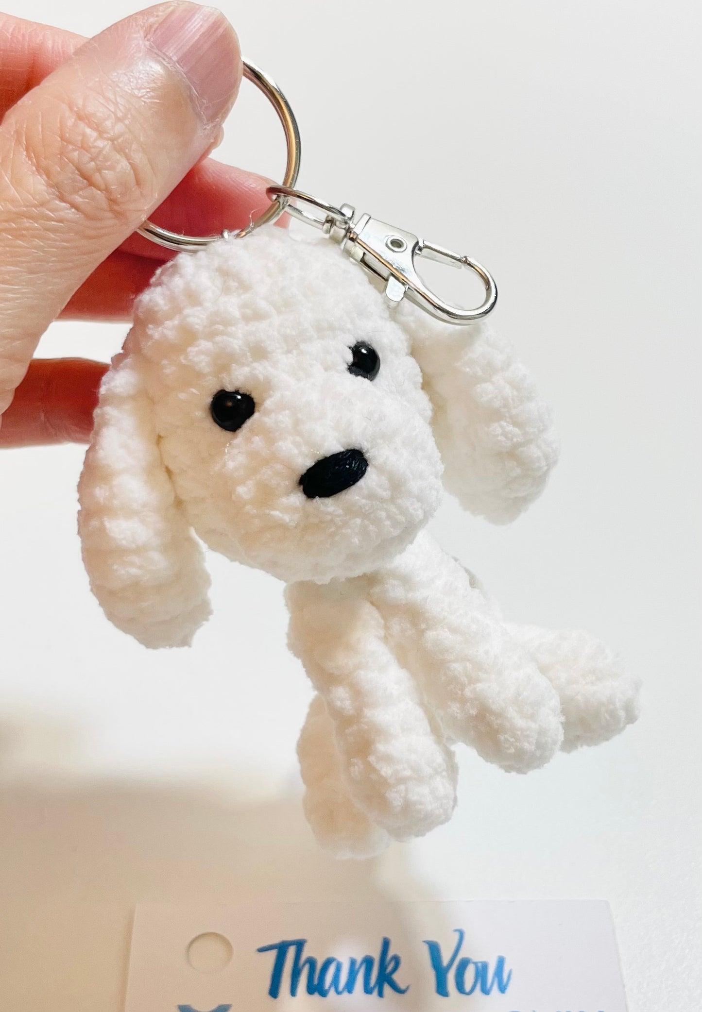 Crochet Poodle Keychain, Handmade Amigurumi Dog Keychain, Cute White Poodle Plush Bag Charm Gift