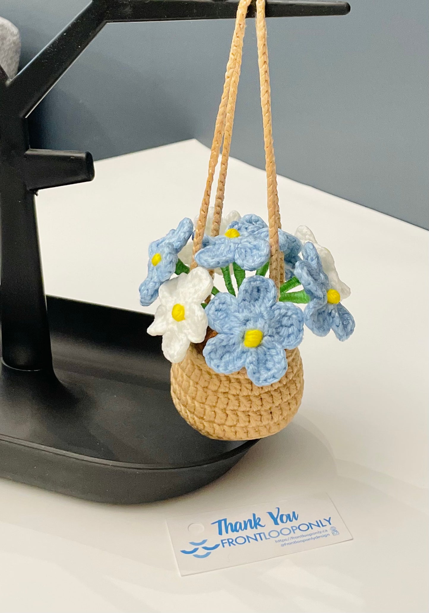 Crochet Car Hanging Flower – Rearview Mirror Car Decor – Handmade Car Accessory – Gift for Plant Lovers