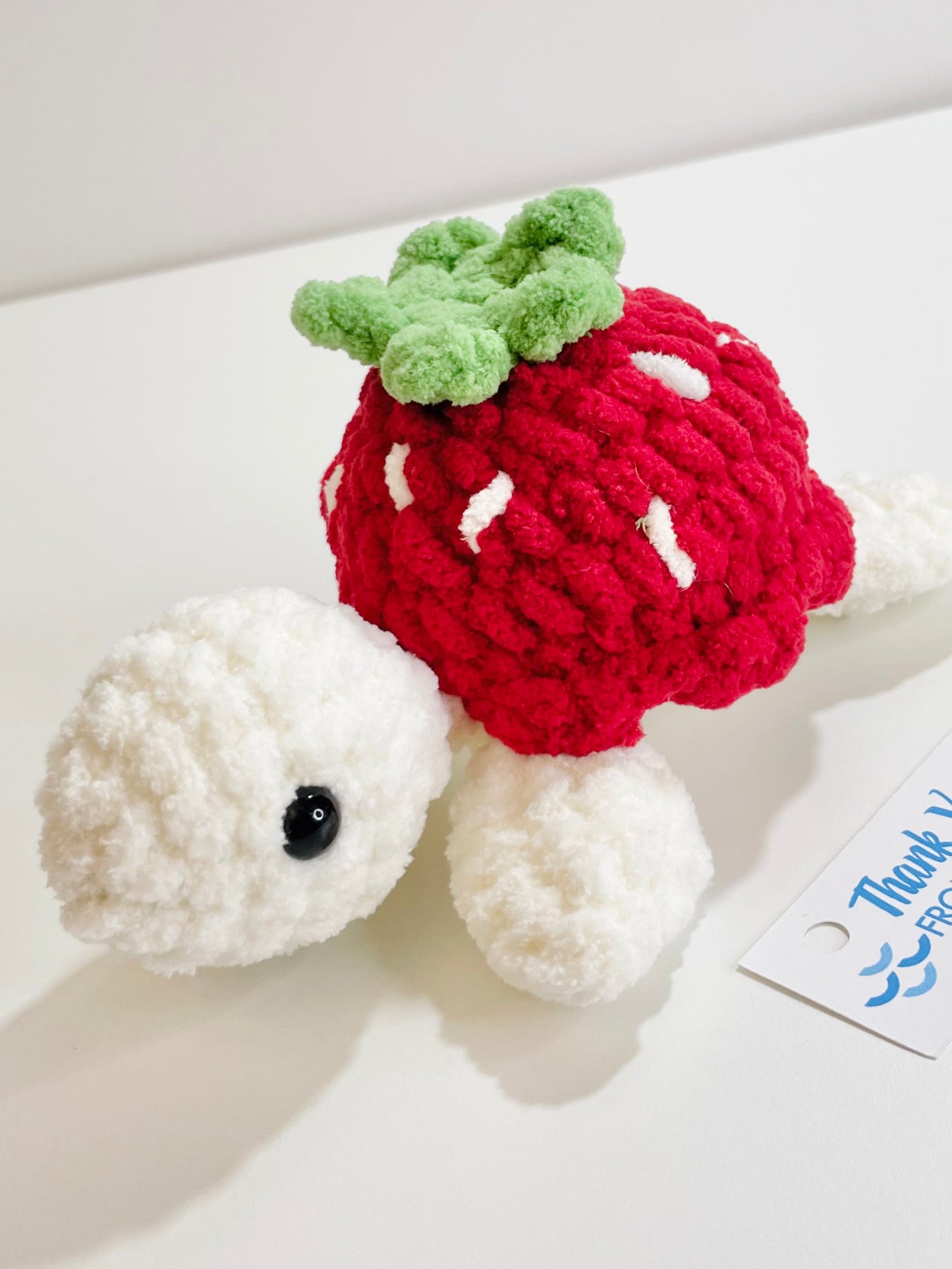 Crochet Strawberry Turtle Plush, Handmade Amigurumi Turtle, Kawaii Plushie, Stuffed Animal