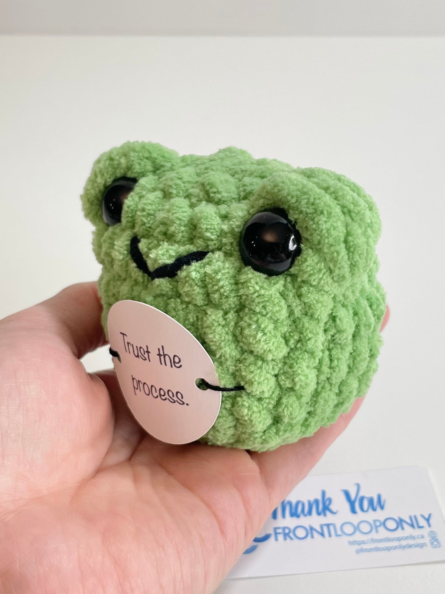 Personalized Weighted Crochet Frog | Pocket Pal, Affirmation Gift