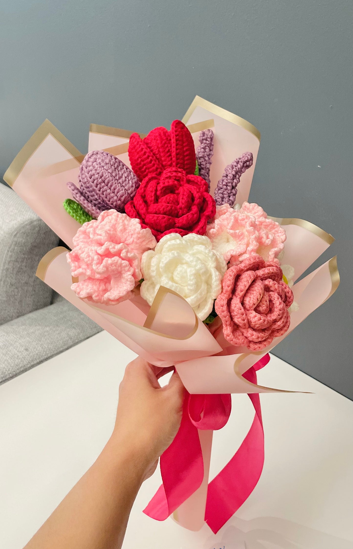 Crochet Flower Bouquet - Handmade Valentine Flowers