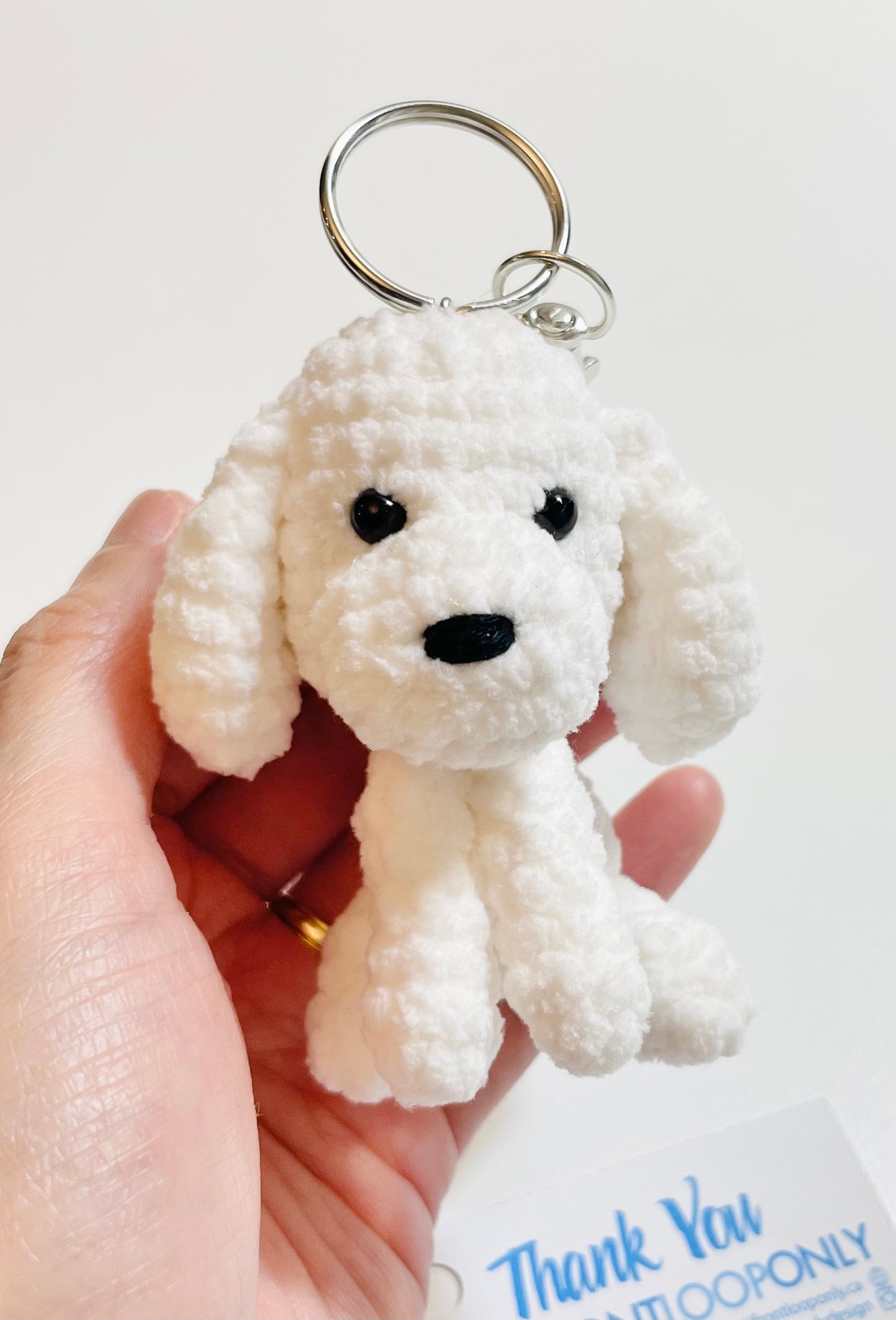 Crochet Poodle Keychain, Handmade Amigurumi Dog Keychain, Cute White Poodle Plush Bag Charm Gift