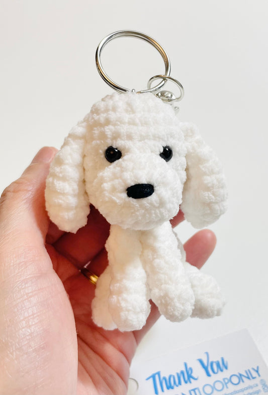 Crochet Poodle Keychain, Handmade Amigurumi Dog Keychain, Cute White Poodle Plush Bag Charm Gift