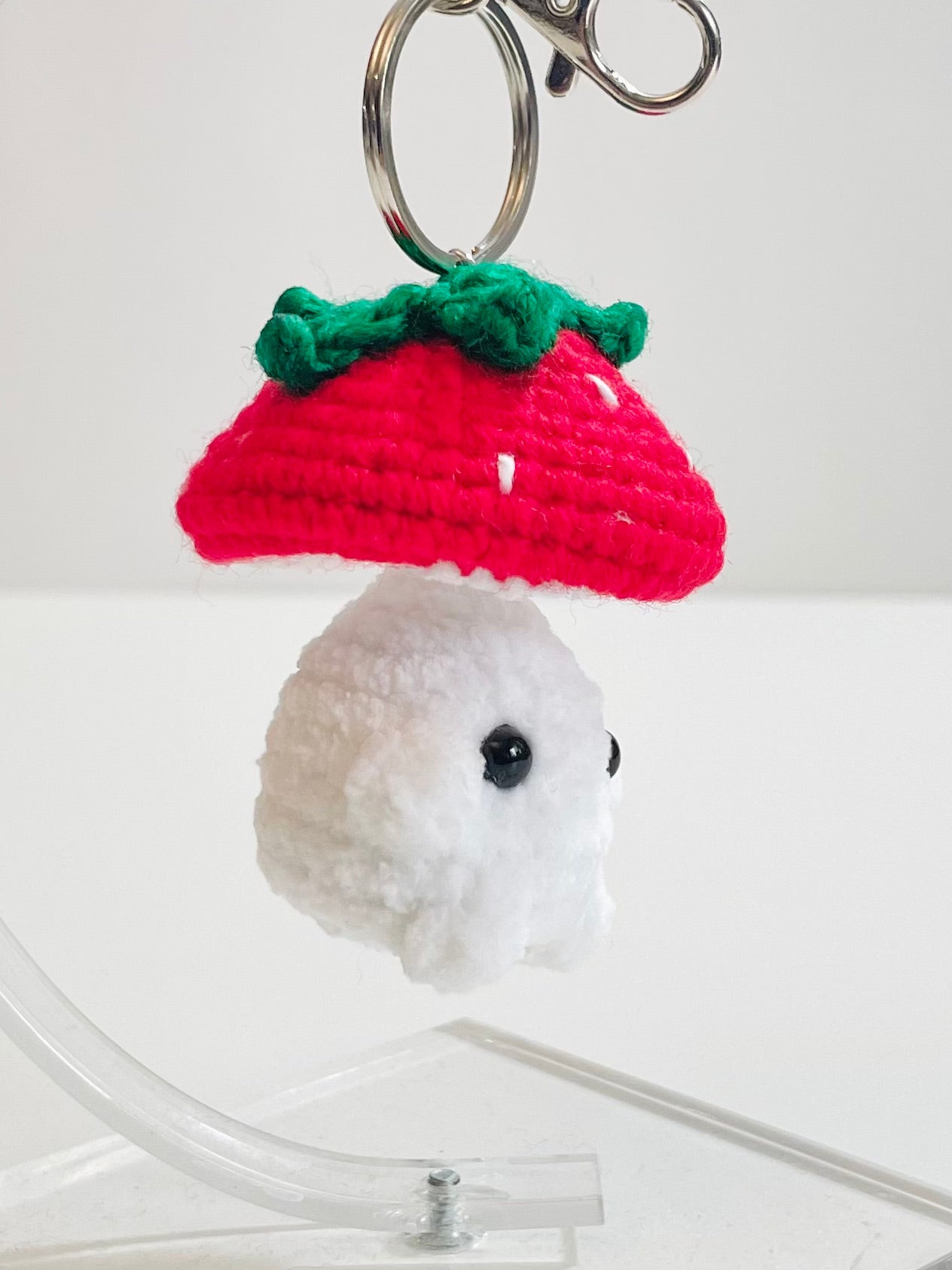 Crochet Baby Mushroom Keychain, Handmade Kawaii Amigurumi Frog, Duck, Bunny Strawberry Bag Charm