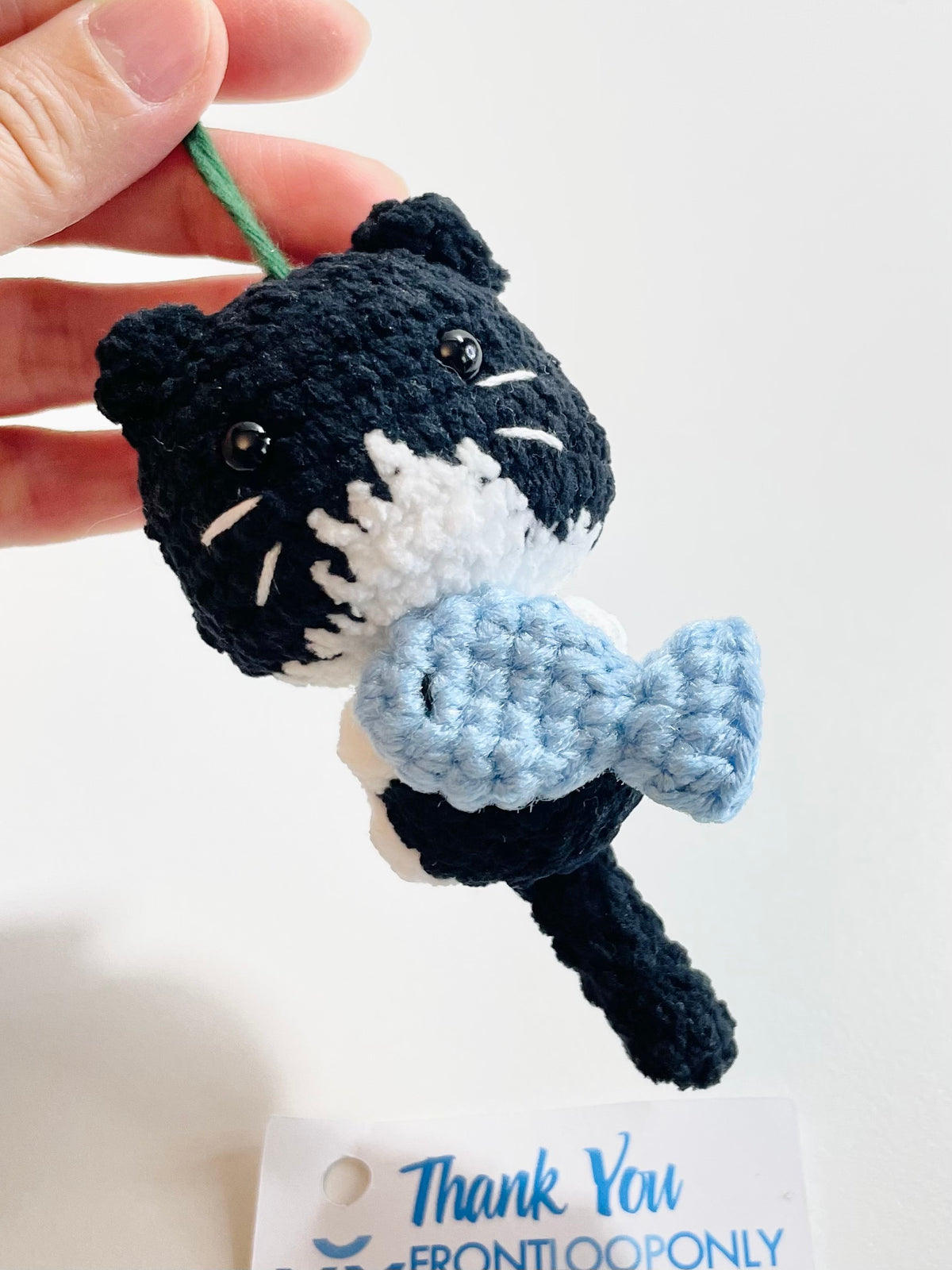 Handmade Crochet Cat Ornament with Fish, Christmas Tree Decoration, Kitten Lover Gift, Stocking Stuffer