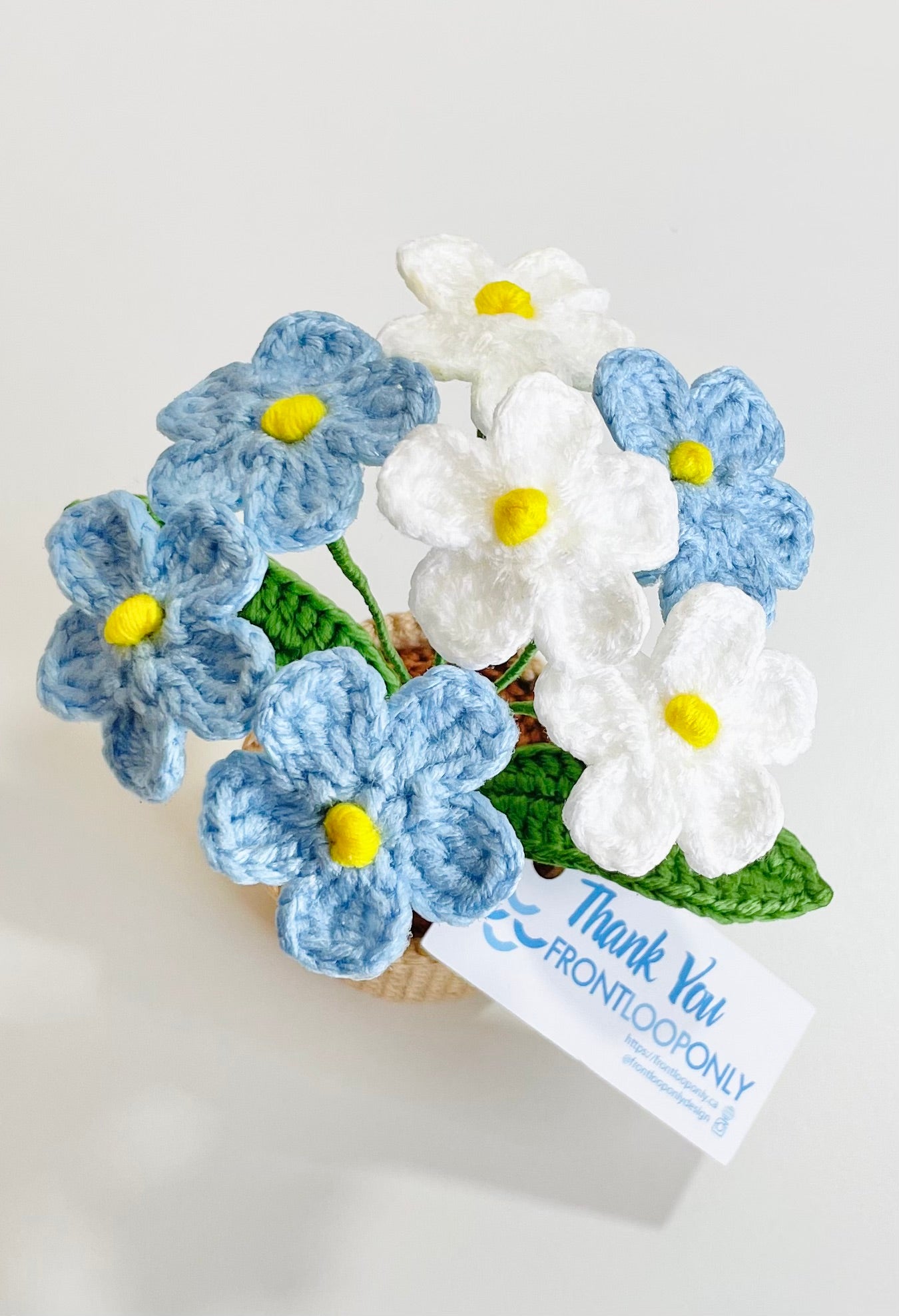 Crochet Forget Me Not Flower Pot – Amigurumi Blue Floral Desk Decor Keepsake