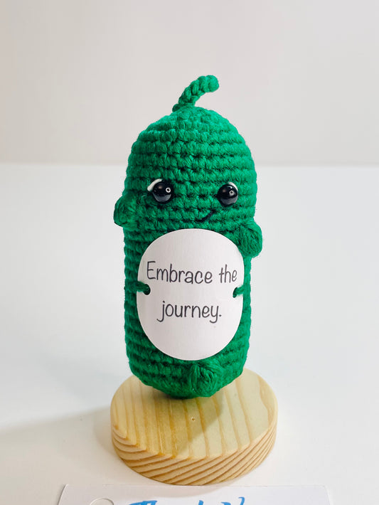 Crocheted Positive Pickle – Amigurumi Emotional Support Desk Buddy with Inspirational Card