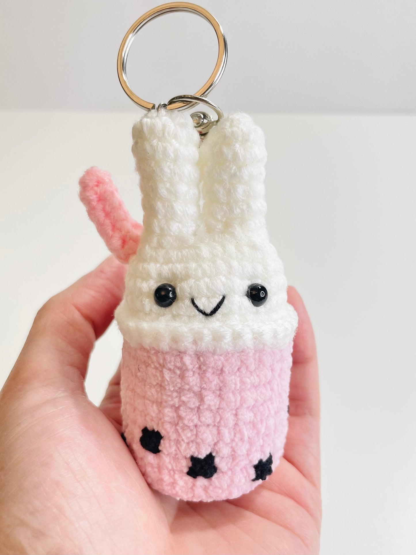 Crochet Bunny Bubble Tea Keychain, Kawaii Rabbit Boba Charm, Handmade Amigurumi Bag Accessory