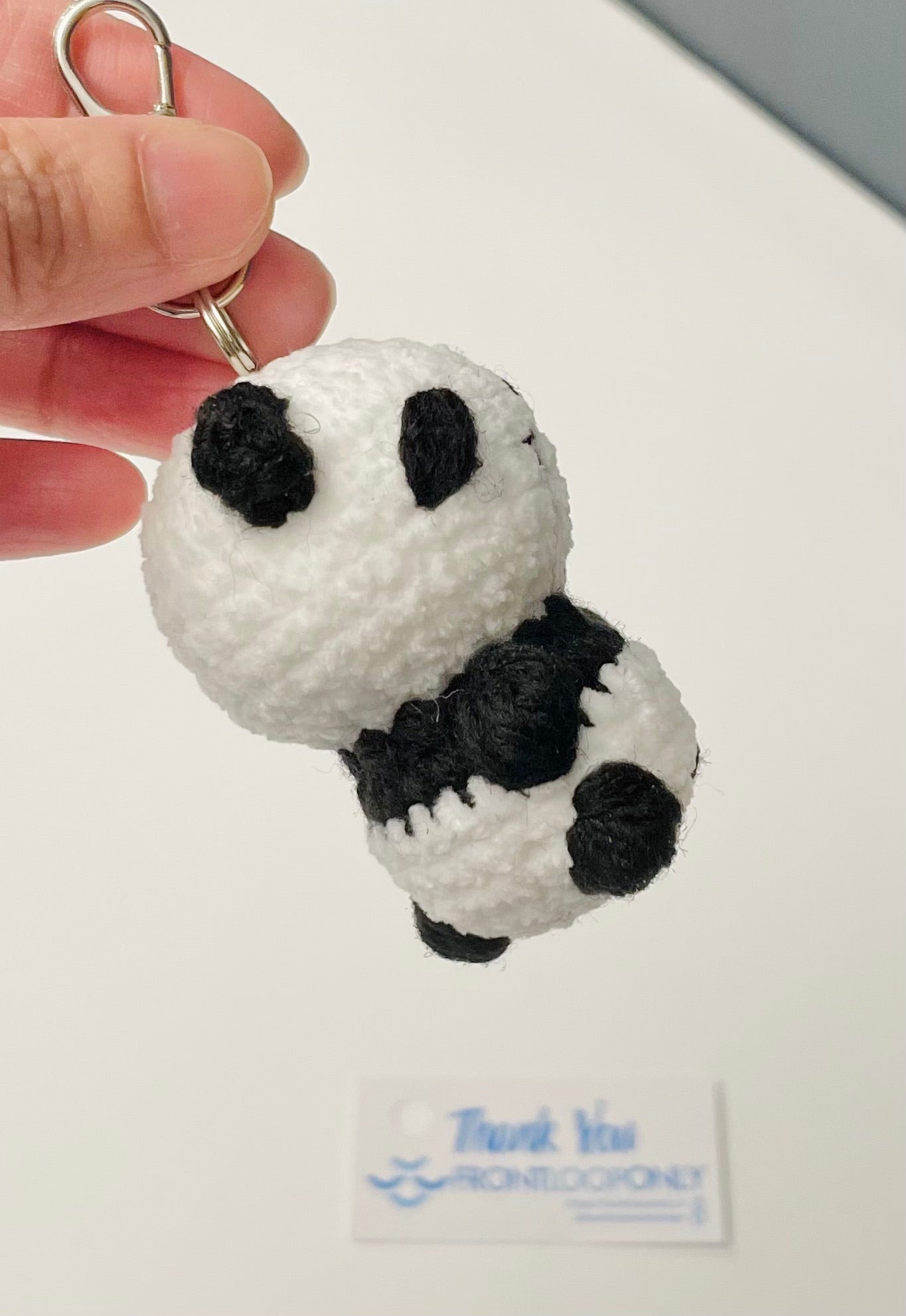 Crochet Panda Keychain - Amigurumi Panda Charm, Mini Animal Keyring