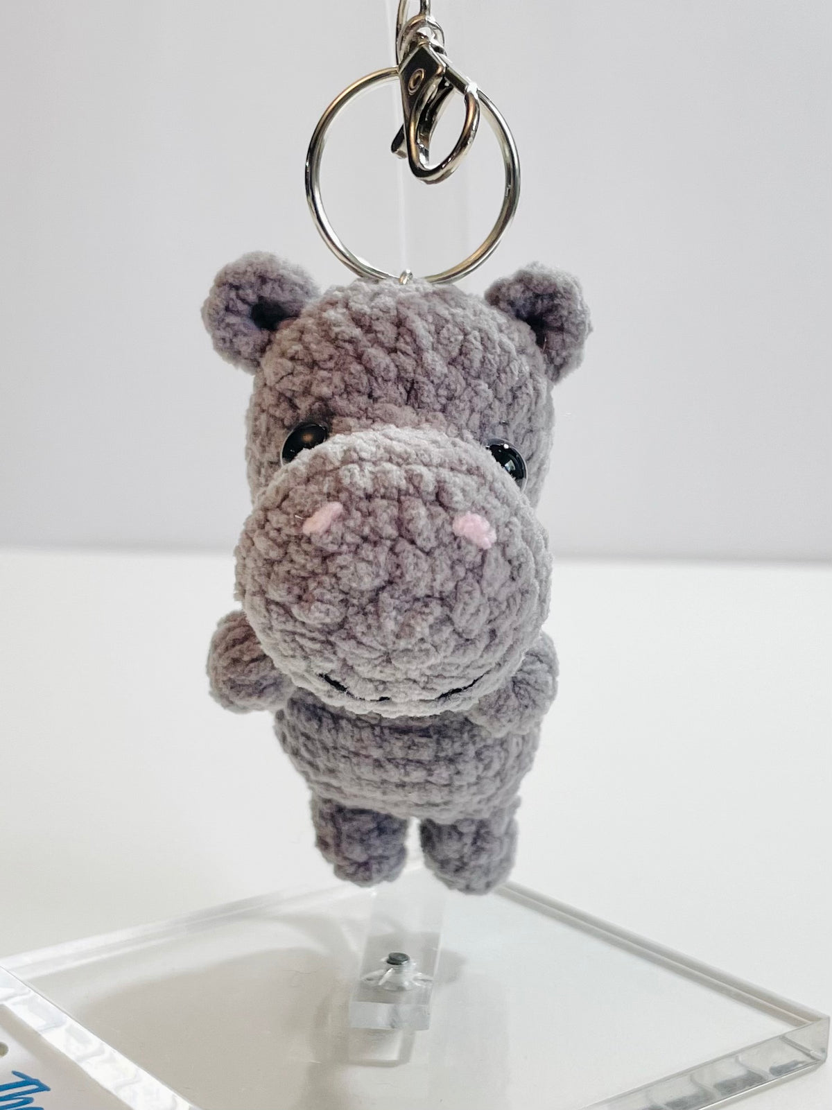 Crochet Hippo Keychain, Hippopotamus Bag Charm, Amigurumi Animal, Backpack Accessory, Handmade Encouragement Gift