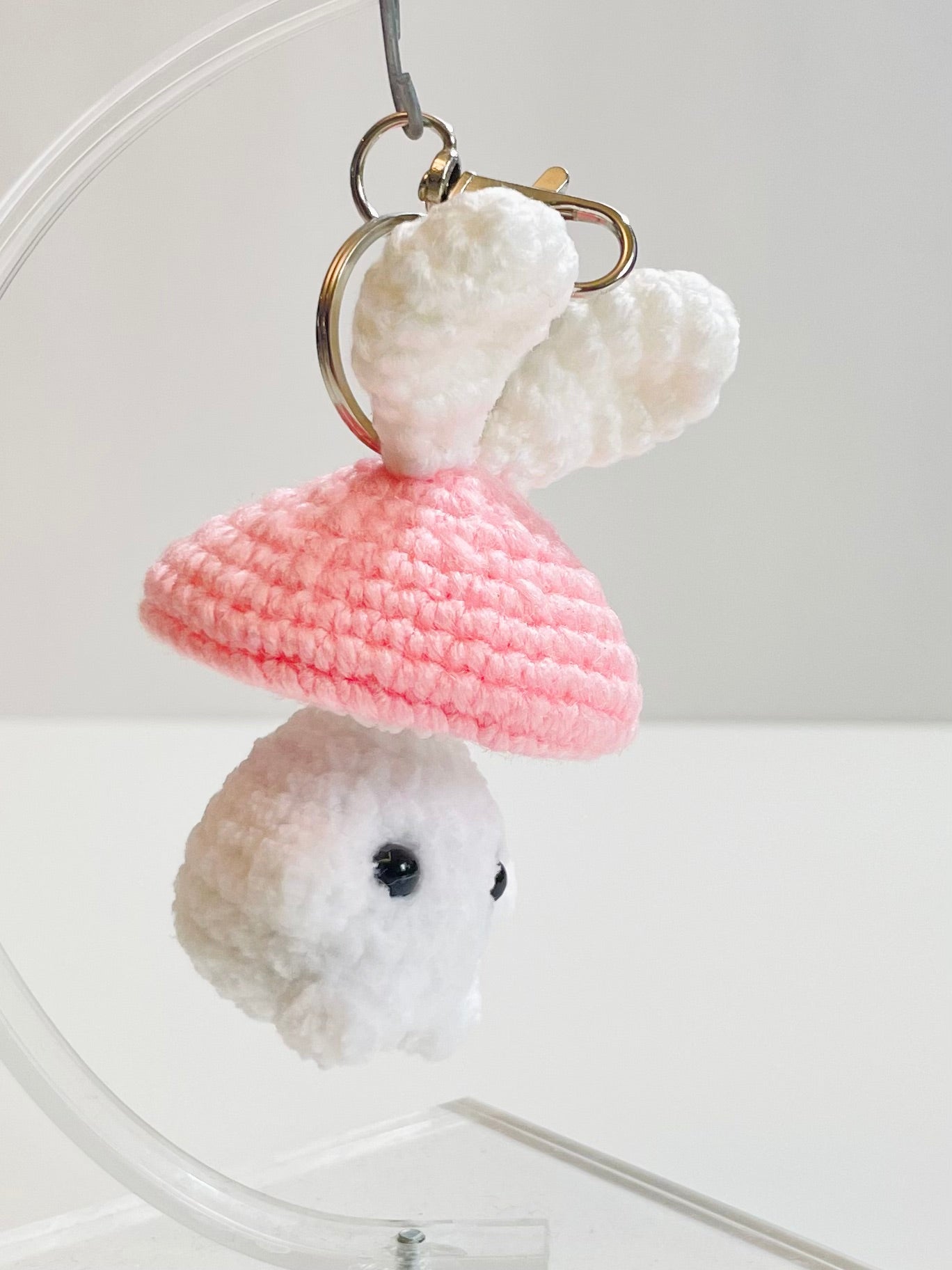 Crochet Baby Mushroom Keychain, Handmade Kawaii Amigurumi Frog, Duck, Bunny Strawberry Bag Charm
