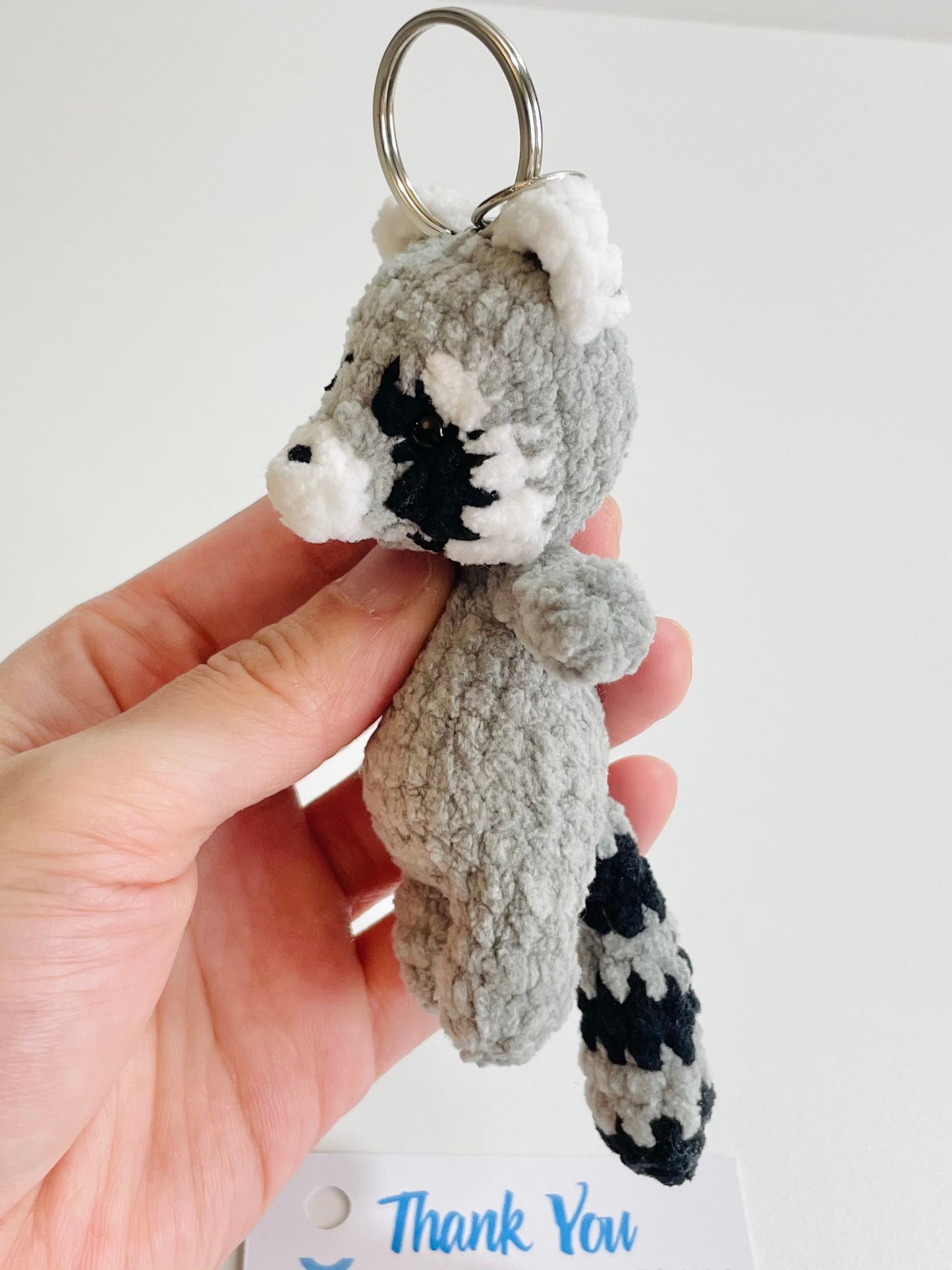 Crochet Raccoon Keychain | Amigurumi Woodland Animal Bag Charm