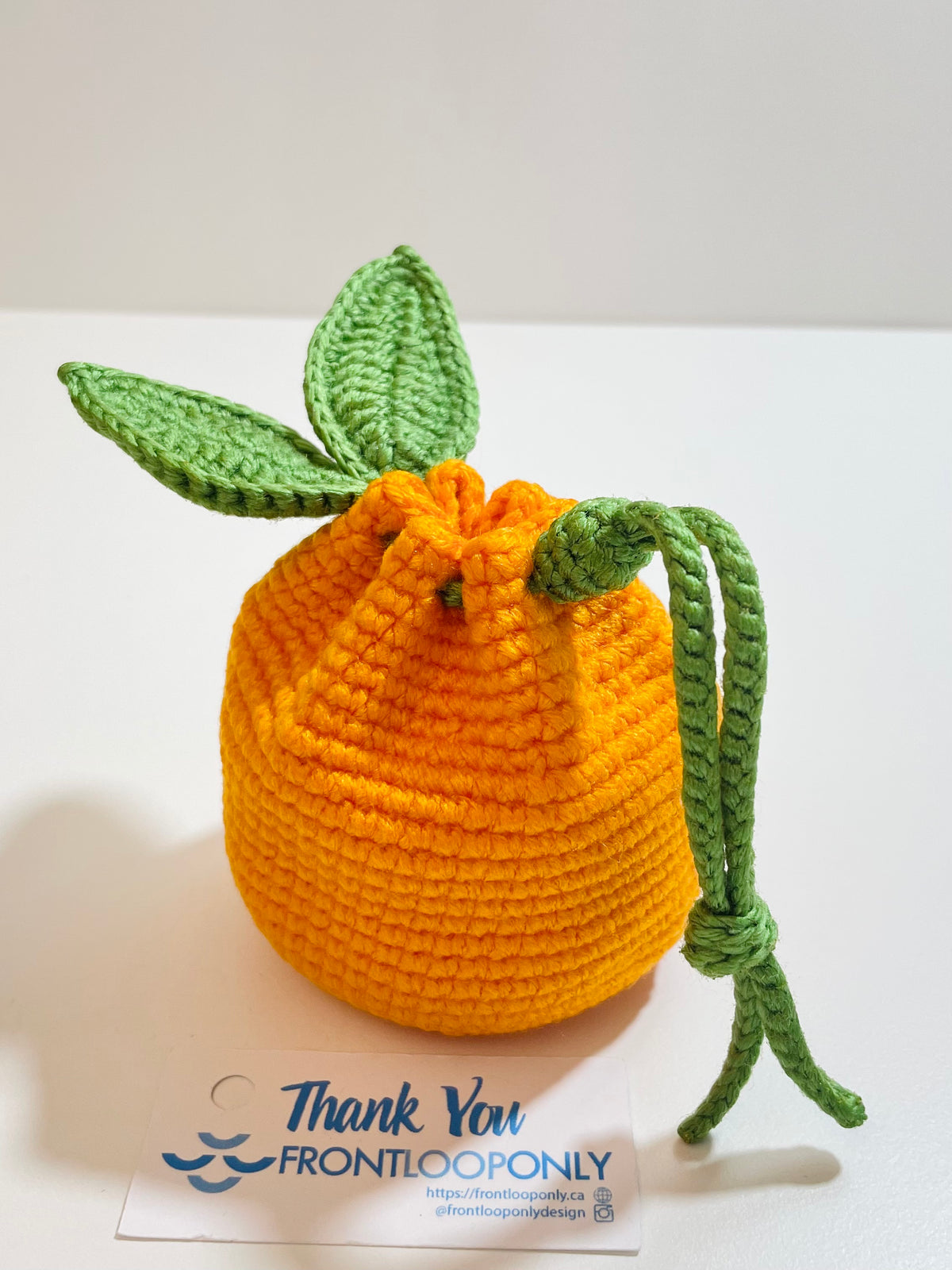 Crocheted Orange Pouch, Handmade Citrus Coin Purse, AirPods Holder, Kawaii Bag