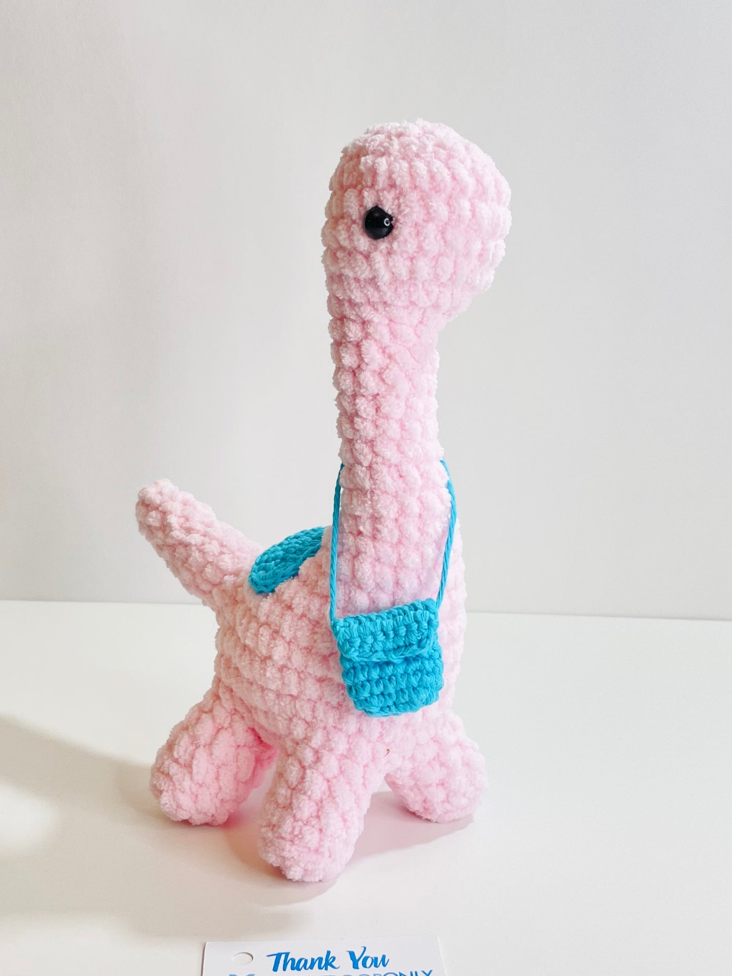 Crochet Brontosaurus Plush with Removable Bag, Kawaii Amigurumi Dinosaur, Nursery Decor