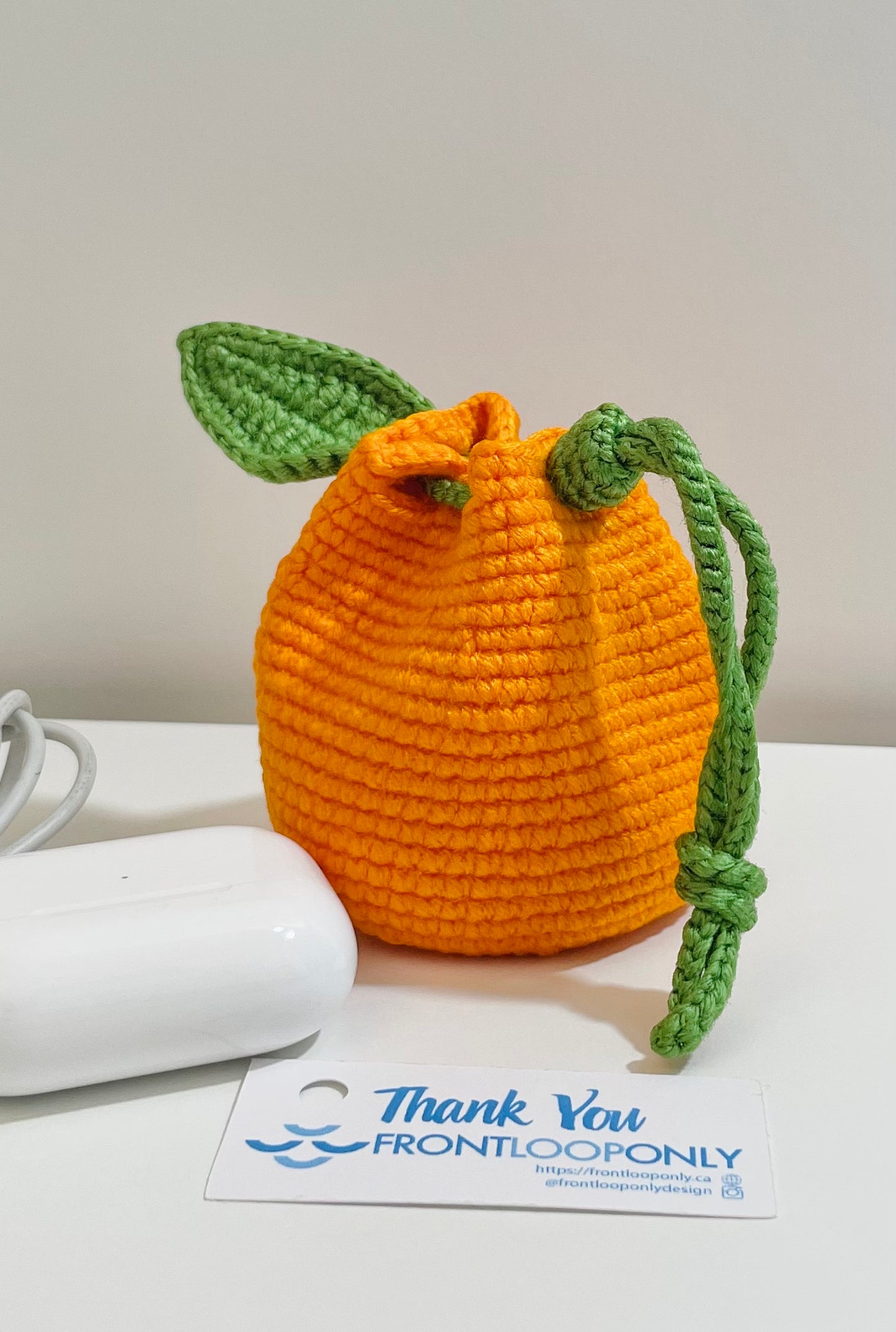 Crochet Orange Watermelon Pouch – Mini Drawstring Fruit Coin Purse, Earbud Holder