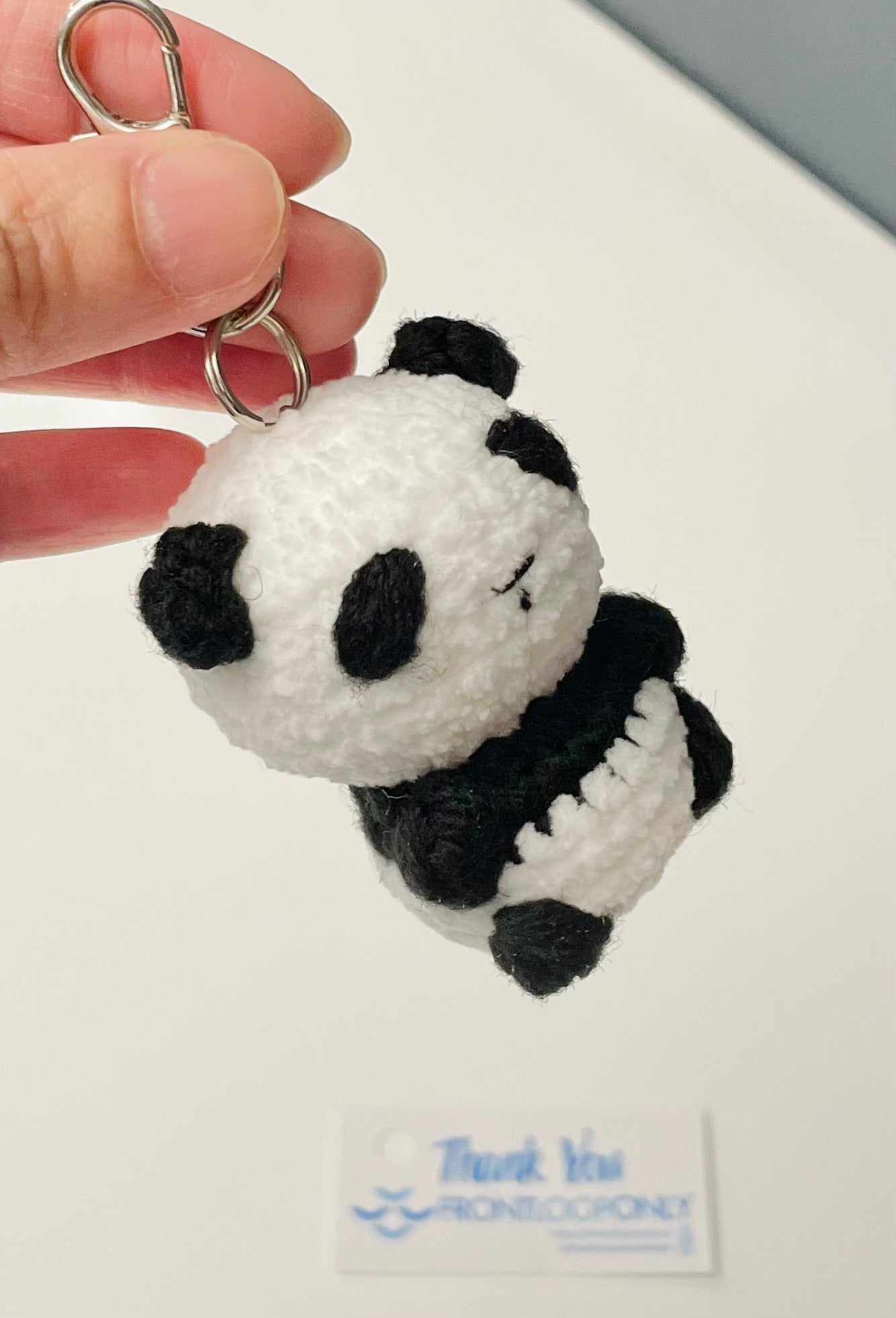 Crochet Panda Keychain - Amigurumi Panda Charm, Mini Animal Keyring