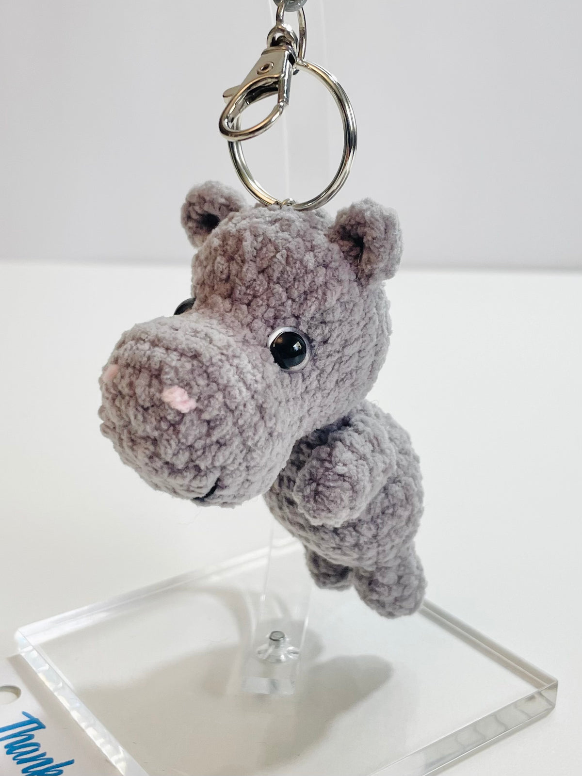 Crochet Hippo Keychain, Hippopotamus Bag Charm, Amigurumi Animal, Backpack Accessory, Handmade Encouragement Gift