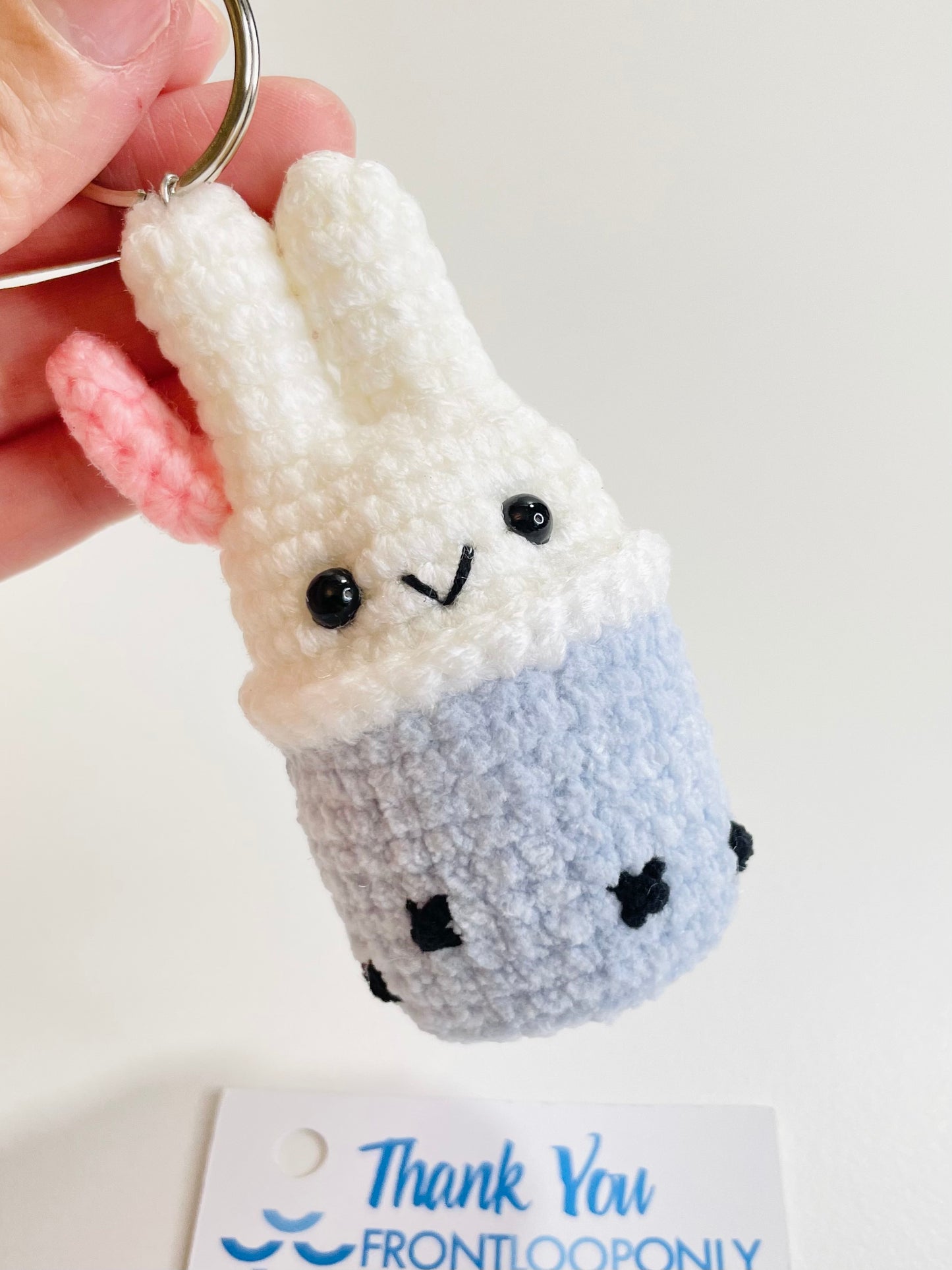 Crochet Bunny Bubble Tea Keychain, Kawaii Rabbit Boba Charm, Handmade Amigurumi Bag Accessory