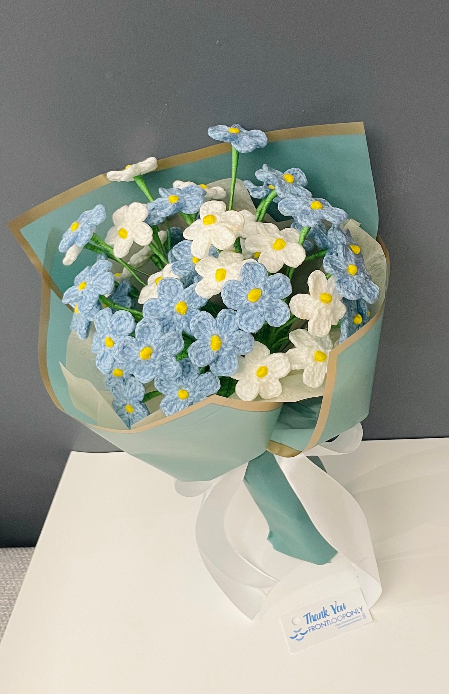 Crochet Forget-Me-Not Bouquet – Handmade Blue Flower “Please Don’t Forget Me” Gift
