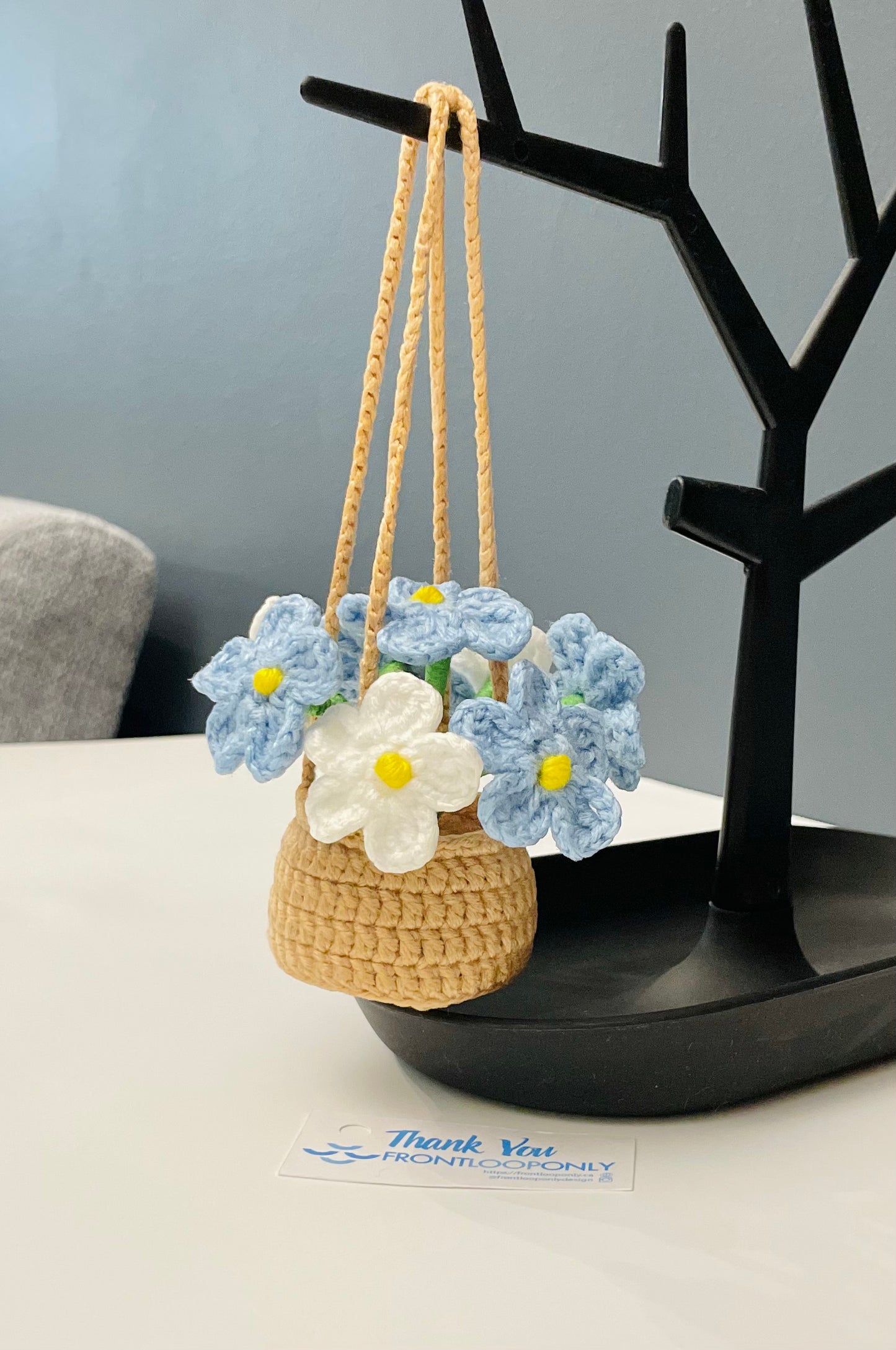 Crochet Car Hanging Flower – Rearview Mirror Car Decor – Handmade Car Accessory – Gift for Plant Lovers