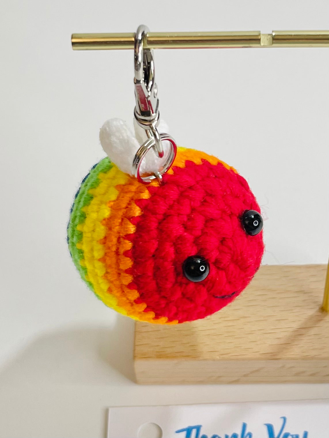 Crochet Rainbow Bee Keychain, Bag Charm, Kawaii Amigurumi, Backpack Accessory Gift