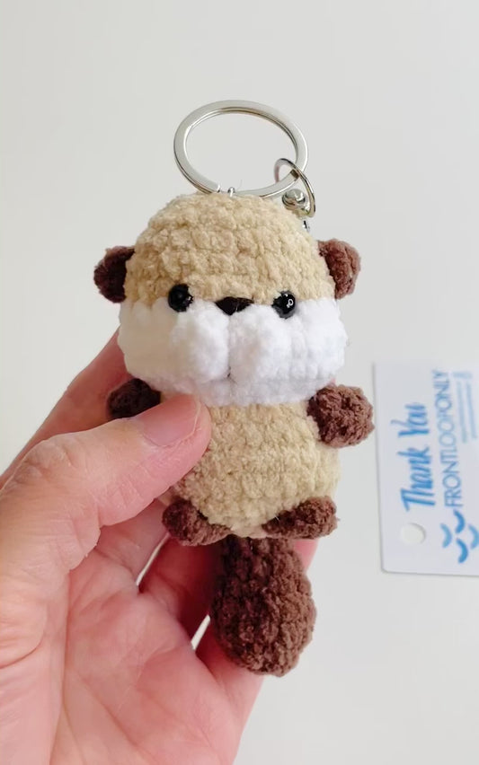 Crochet Baby Beaver Keychain, Handmade Chubby Amigurumi Plush, Woodland Animal Backpack Charm